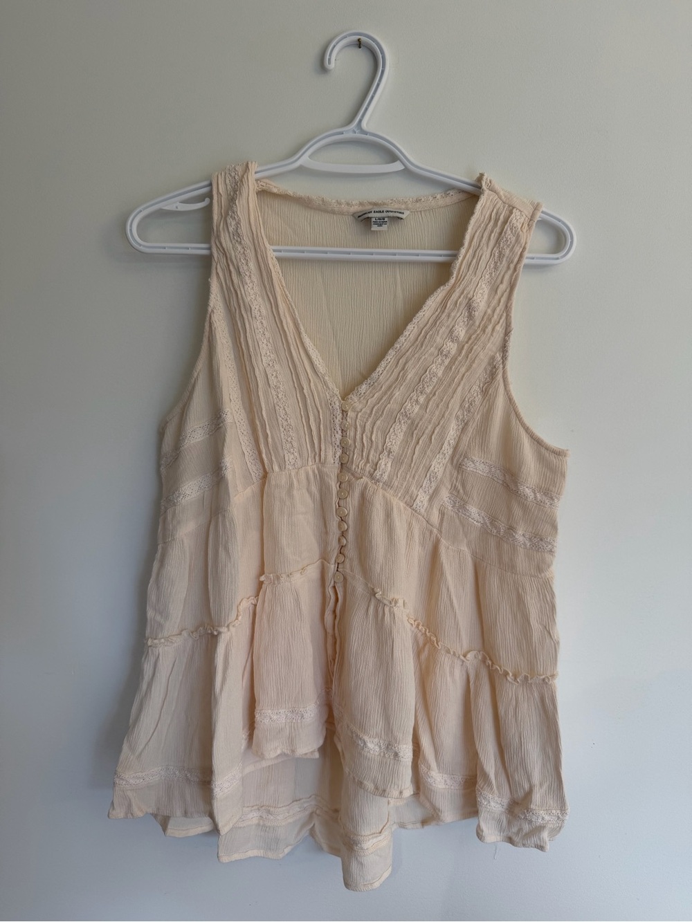 American Eagle Boho Lace Peplum Tank | Cream Cottagecore Top | Large